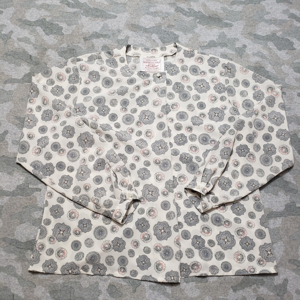 Vintage Pendleton Top Womens 10 Beige Made In‎ USA Long Sleeve